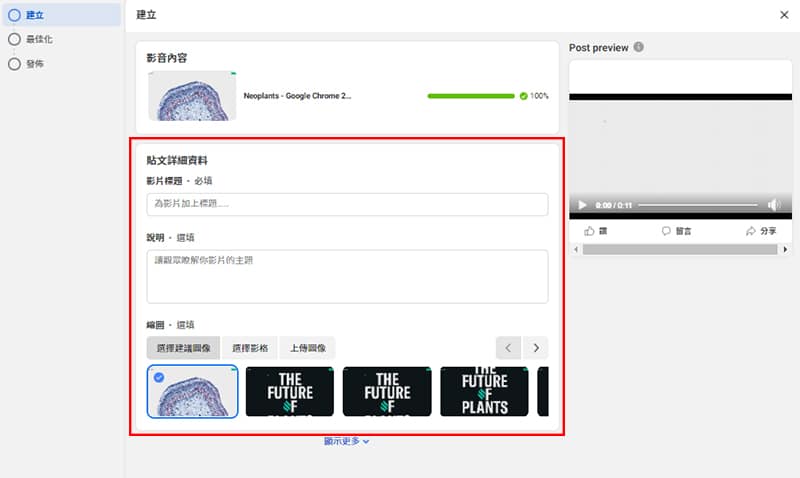 填寫影片的詳細資料。