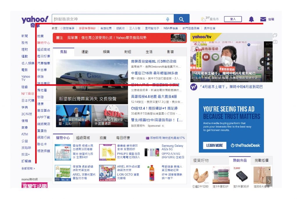 F型網站版面設計。