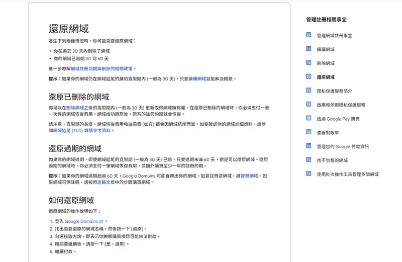 Google Domain 網域名稱還原方式。