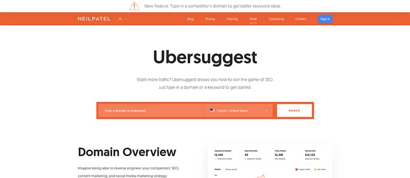 SEO 關鍵字規劃工具 Ubersuggest