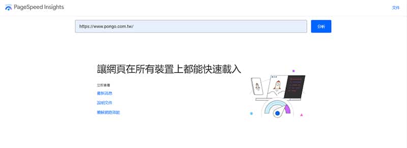 Page Speed Insights 工具首頁。