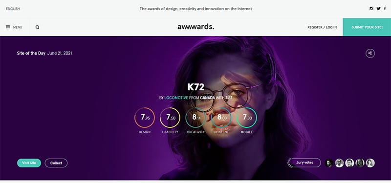 awward擁有龐大網站架構類型的地方，還可以看有哪些網站有得名。