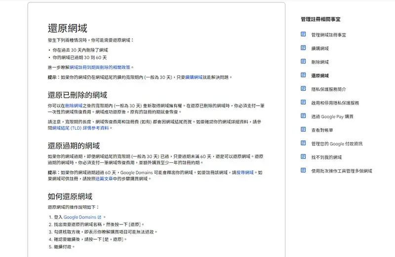 Google Domain 網域名稱還原方式。