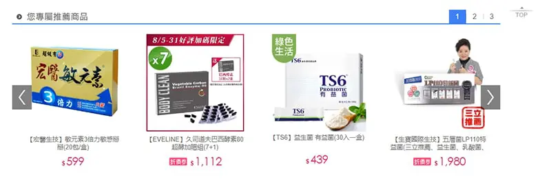 電商網站的內部連結呈現。