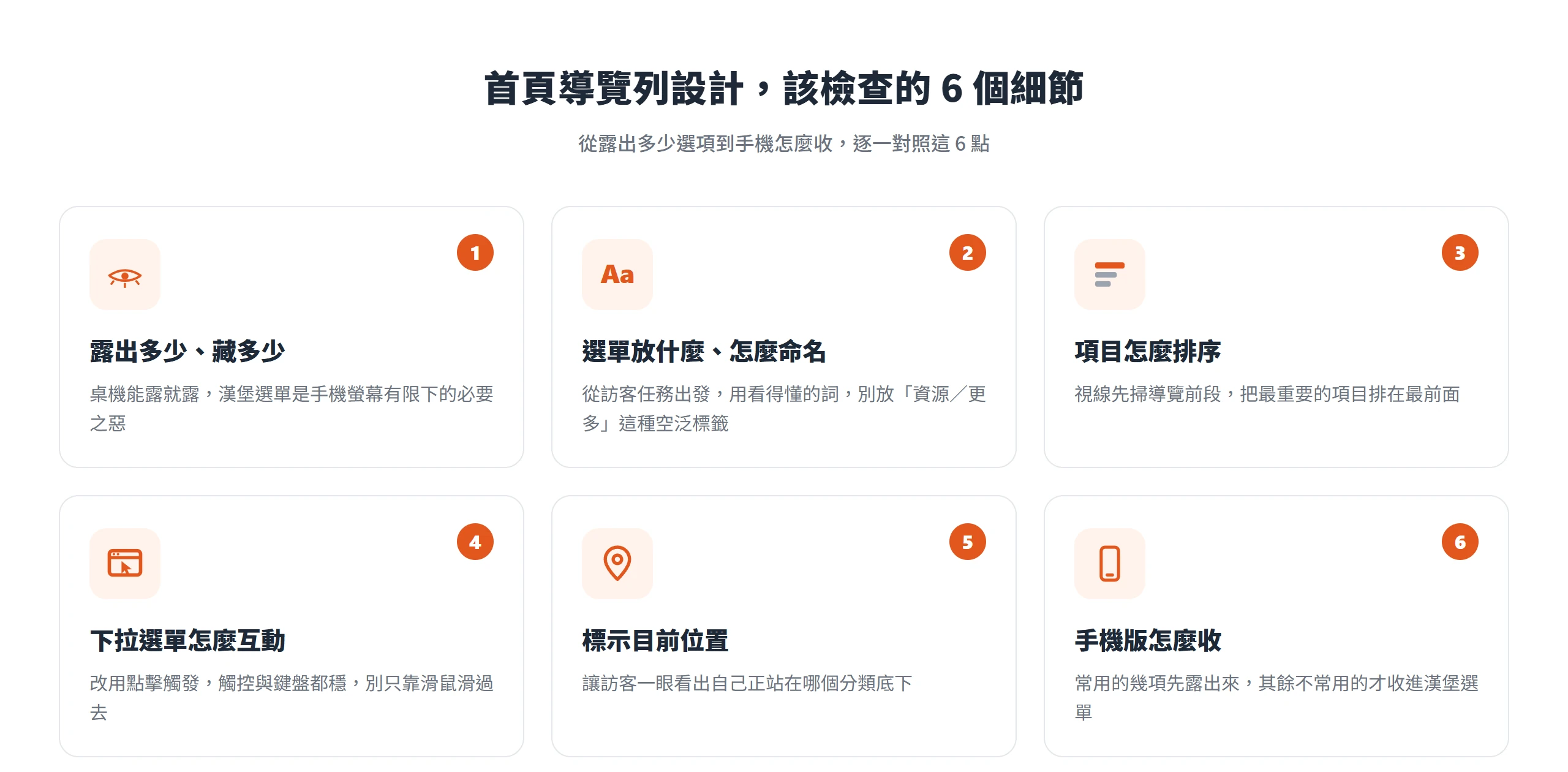 首頁導覽列設計要檢查的 6 個細節:露出多少、命名、排序、下拉互動、目前位置、手機收合