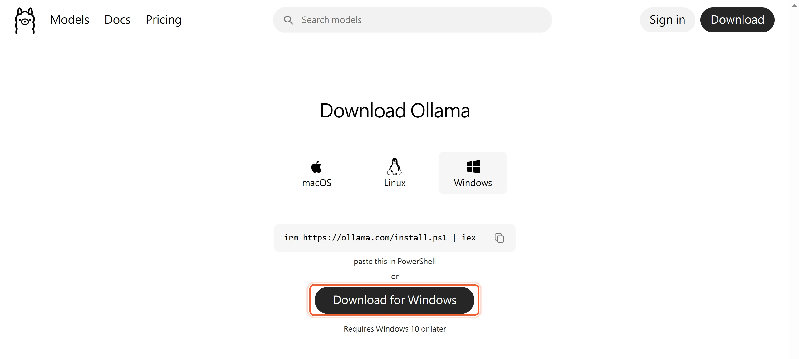 Ollama 官方下載頁面