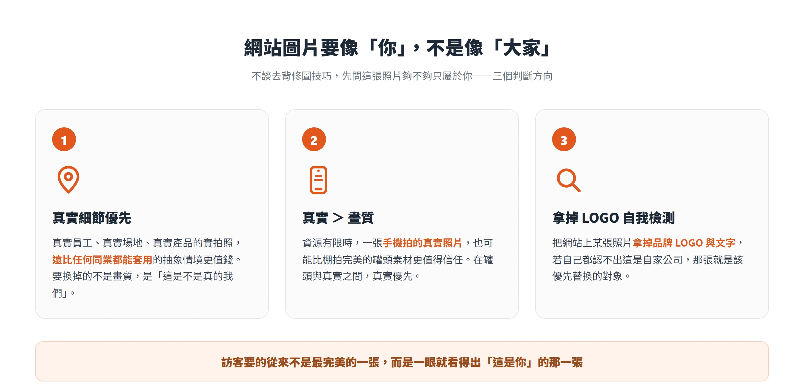 網站圖片調整的三個判斷方向:真實細節優先、真實勝過畫質、拿掉 LOGO 後認不出就替換