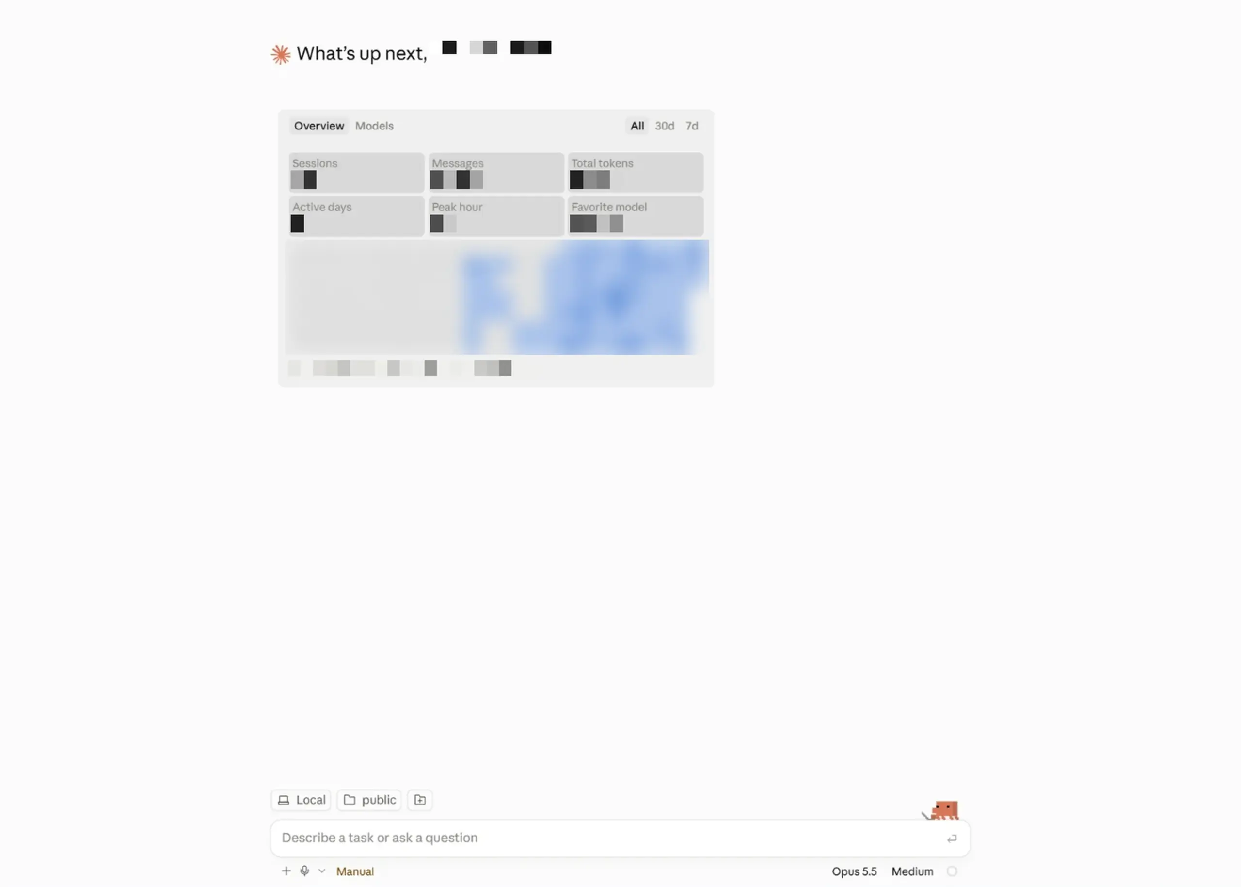 Claude 桌面 App 的 Code 分頁新工作階段畫面,下方輸入框可選本機或雲端執行、專案資料夾、模型與權限模式