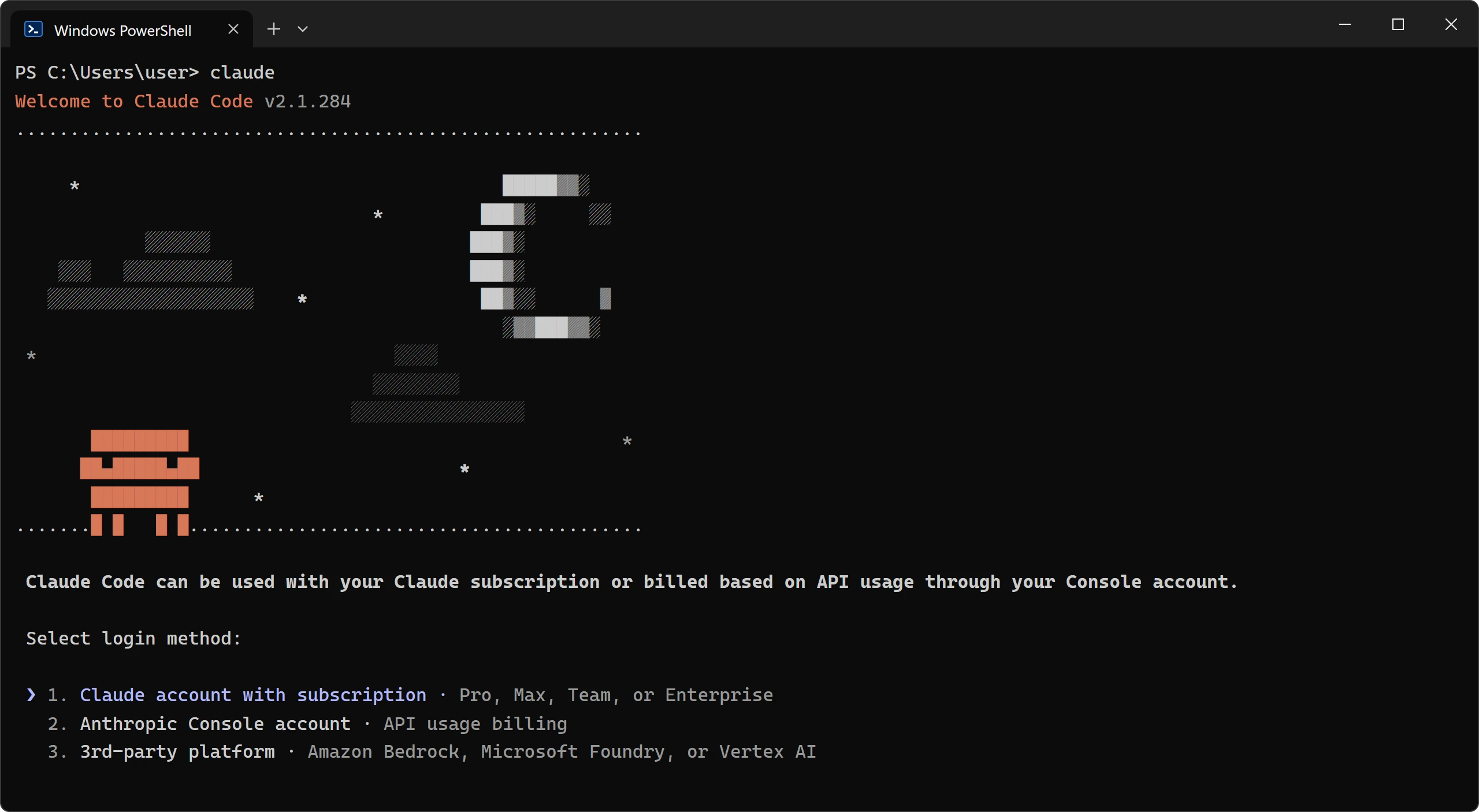 第一次啟動 Claude Code 時出現的登入方式選單,可選 Claude 訂閱帳號、Anthropic Console 帳號或第三方雲端平台