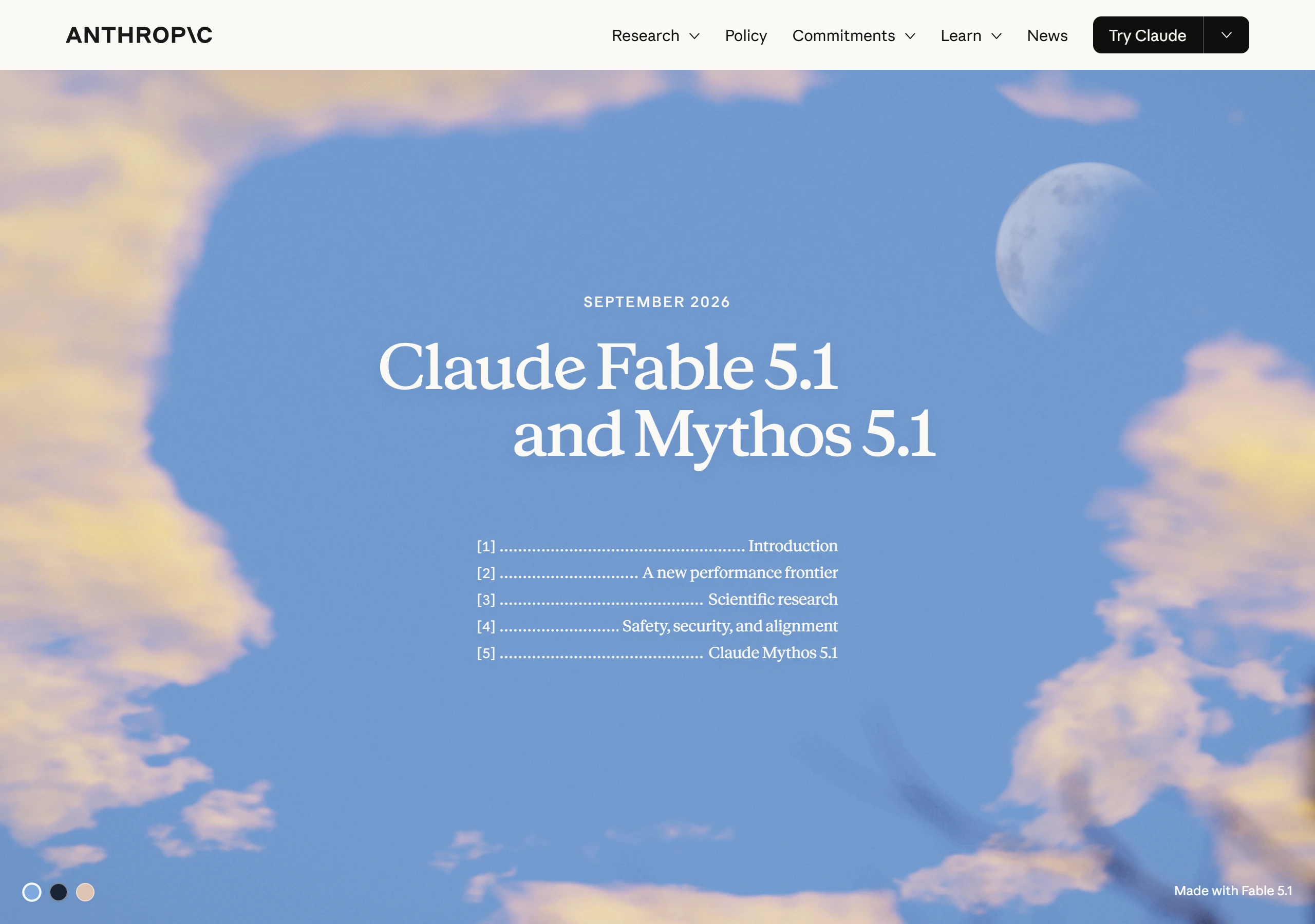 Anthropic 在 2026 年 9 月以同一篇發表文推出 Claude Fable 5.1 與 Claude Mythos 5.1